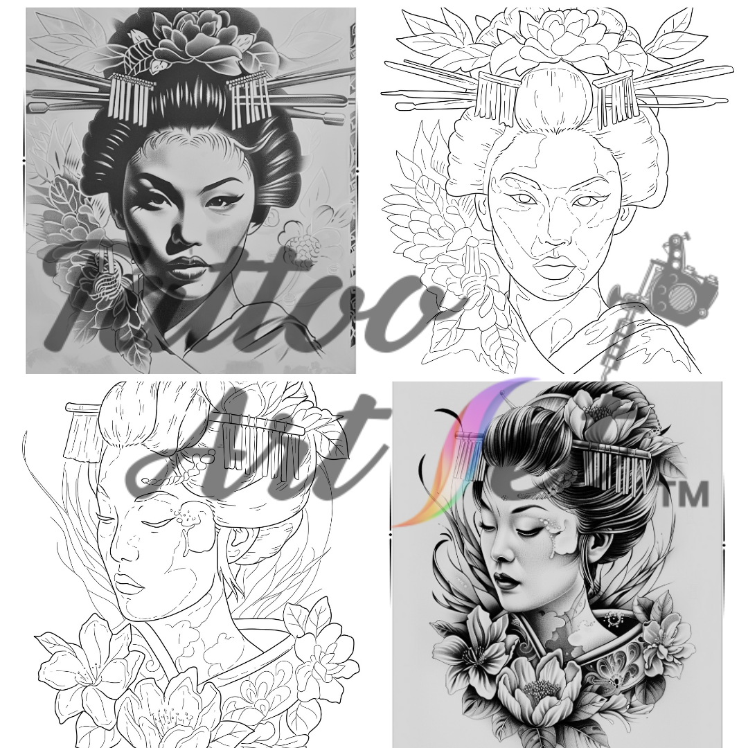 Geisha Tattoo Stencils: Reference Kit