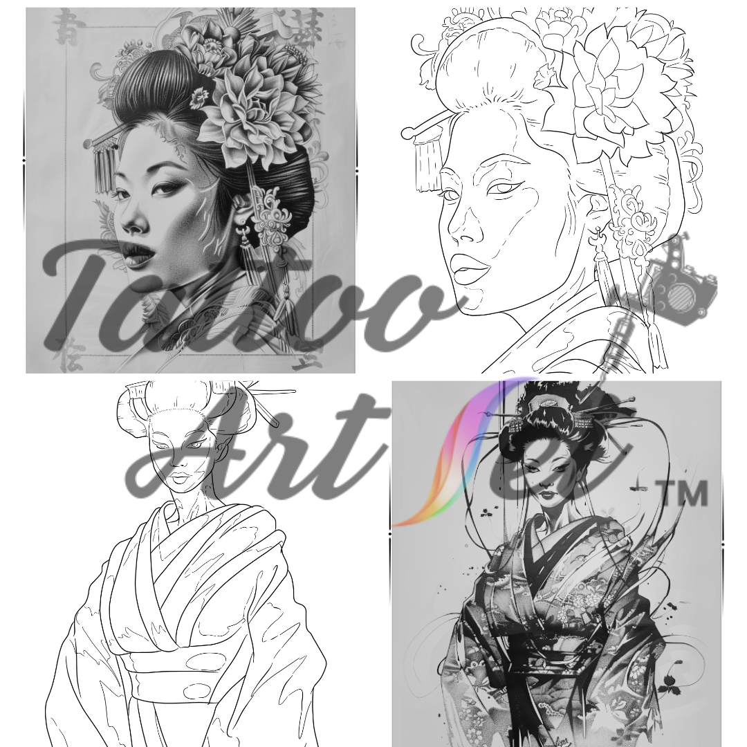 Geisha Tattoo Stencils: Reference Kit