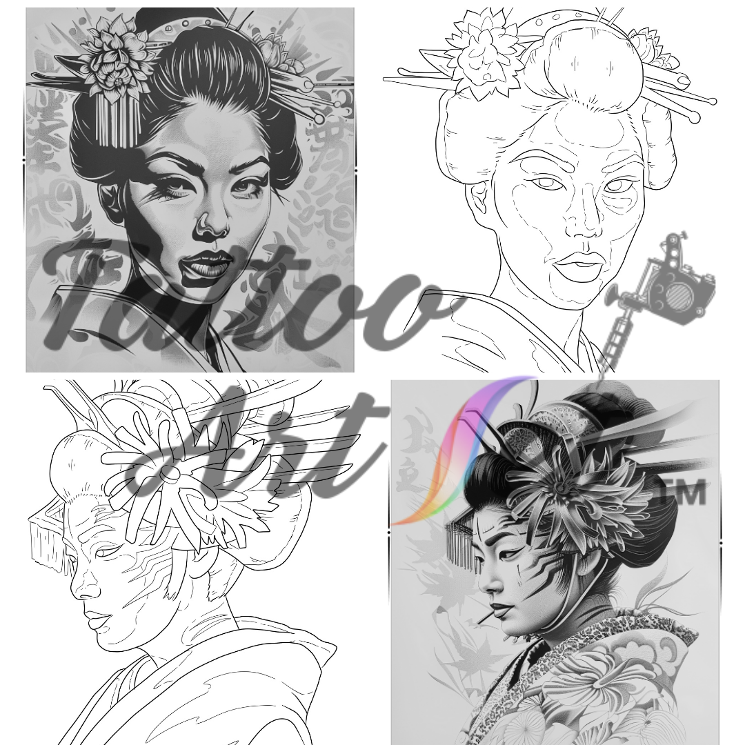 Geisha Tattoo Stencils: Reference Kit