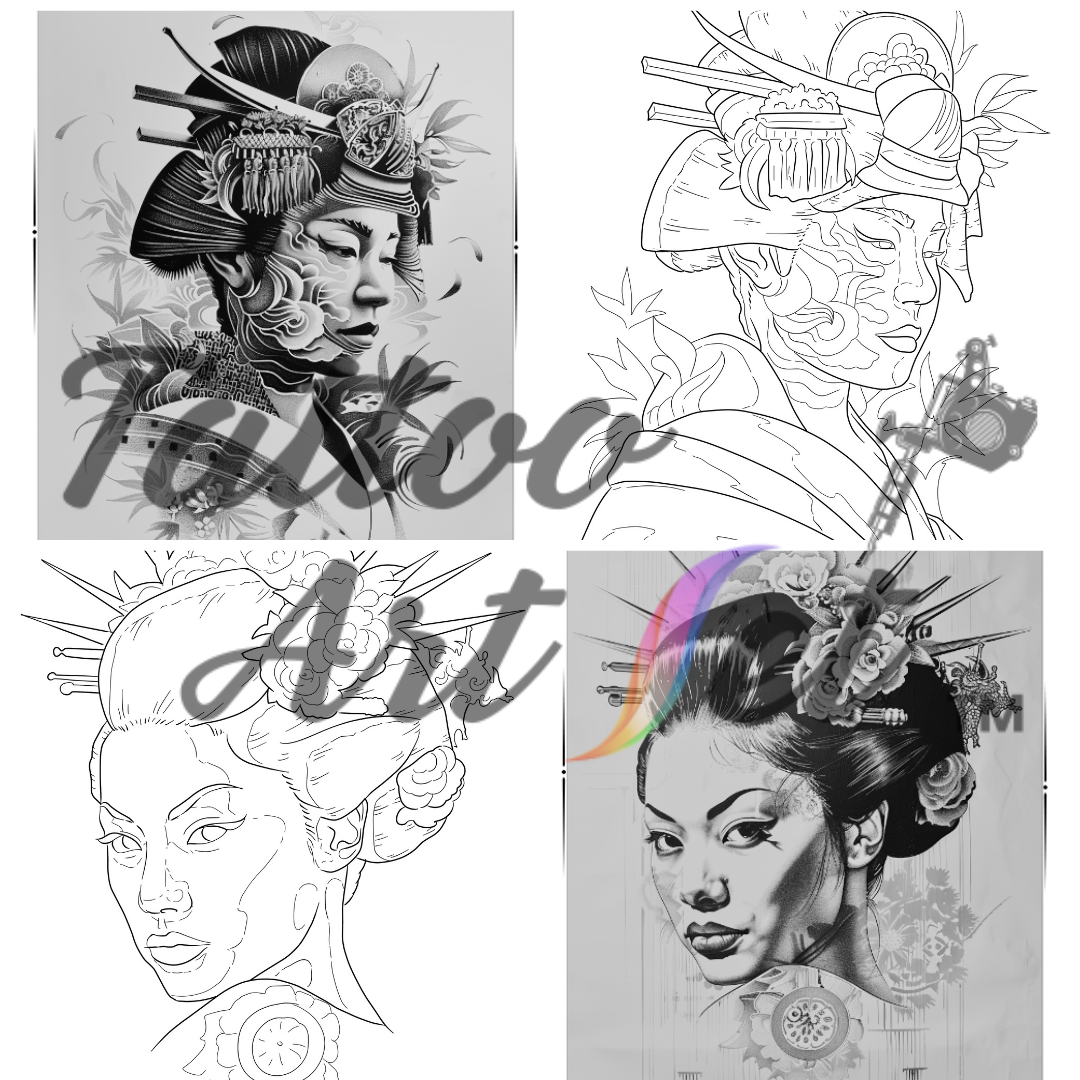 Geisha Tattoo Stencils: Reference Kit