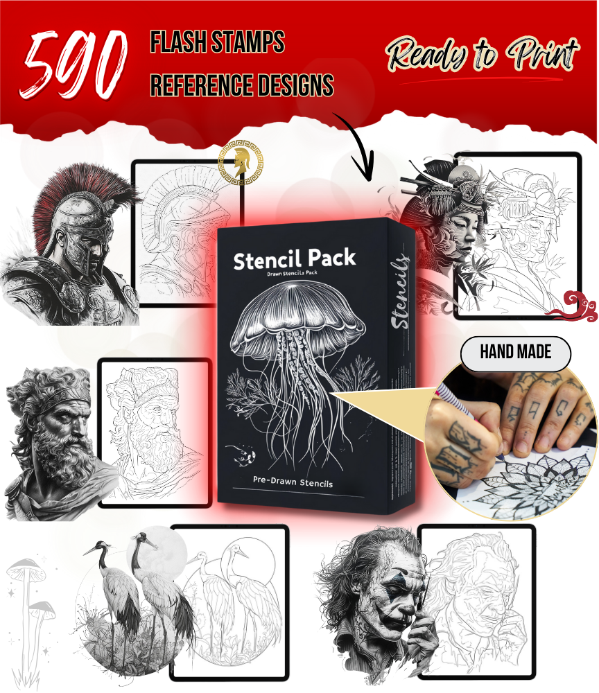 Tattoo Reference Kit - 590 Reference & Pre-Hand Drawn Stencils