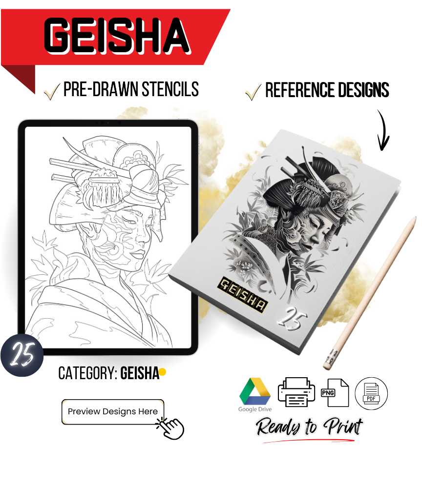 Geisha Tattoo Stencils: Reference Kit